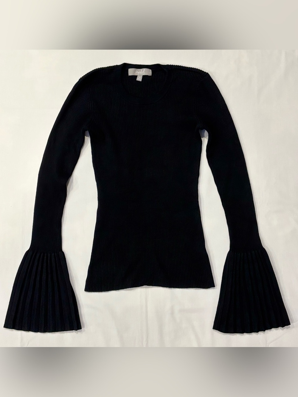 MARLED Reunited Clothing Black Ribbed Knit Sweater Pleated Bell Sleeve Top XS